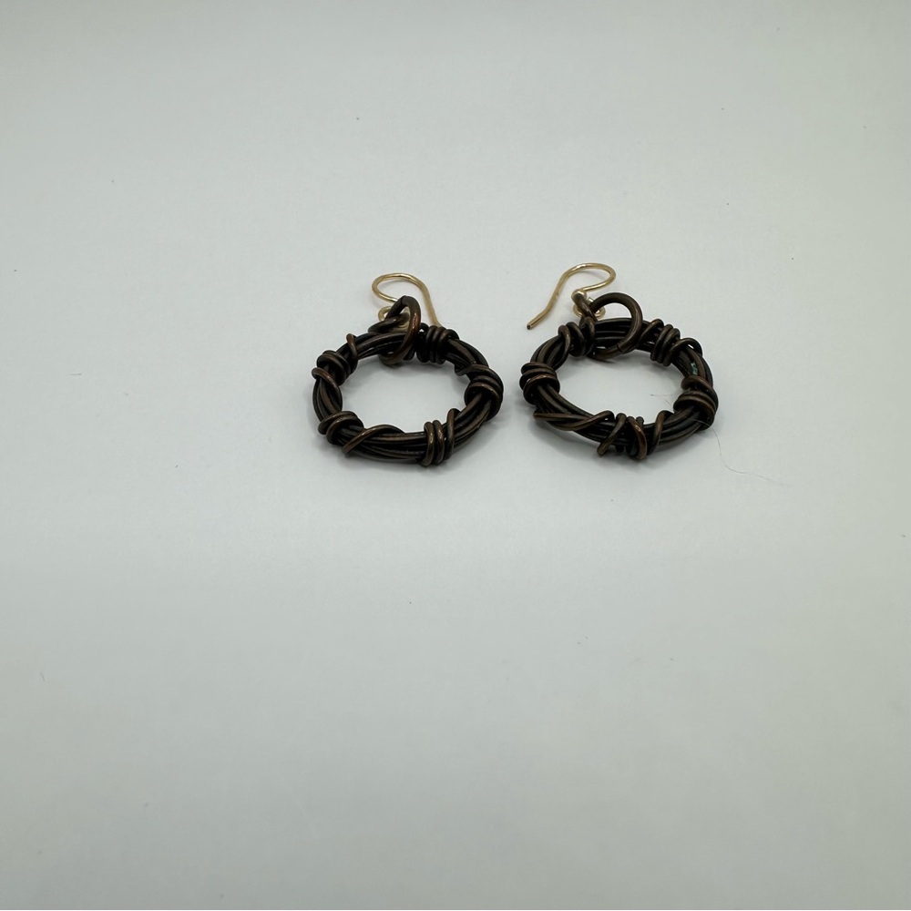 “Barbed Wire" Circle Copper Wire Wrapped Earrings - image 5